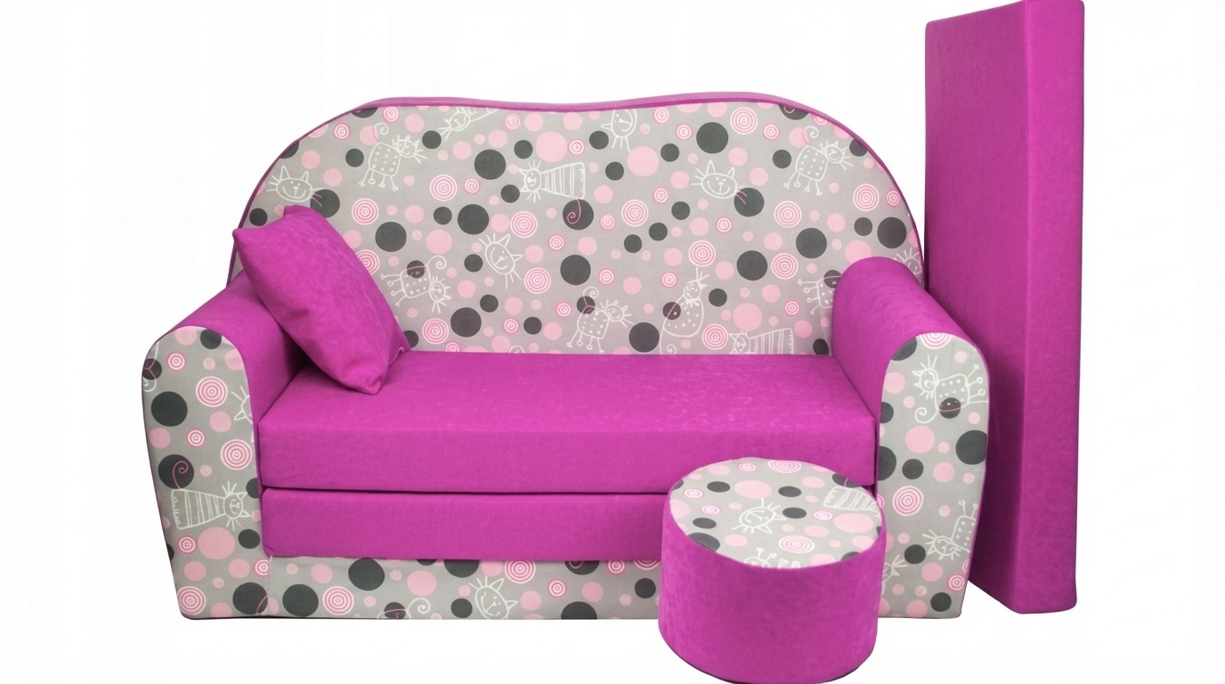 Kinder slaapbank set - logeermatras - sofa - 170 x 100 x 8 - slaapbank - roze - poesjes