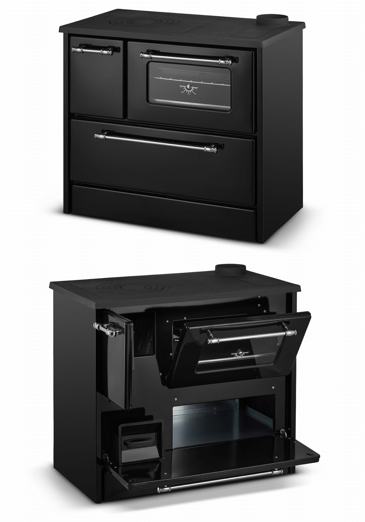 Houtfornuis met oven en kookplaat - 9kW - OMEGA 701 - zwart