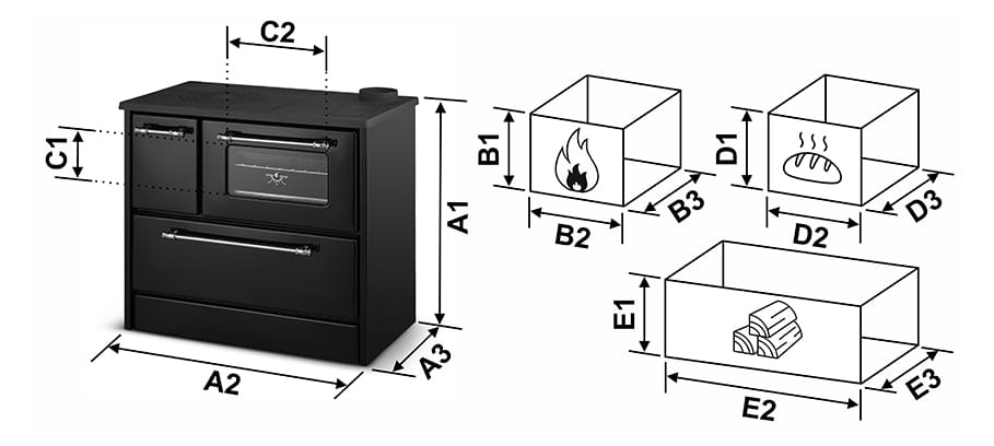 Houtfornuis met oven en kookplaat - 9kW - OMEGA 701 - zwart