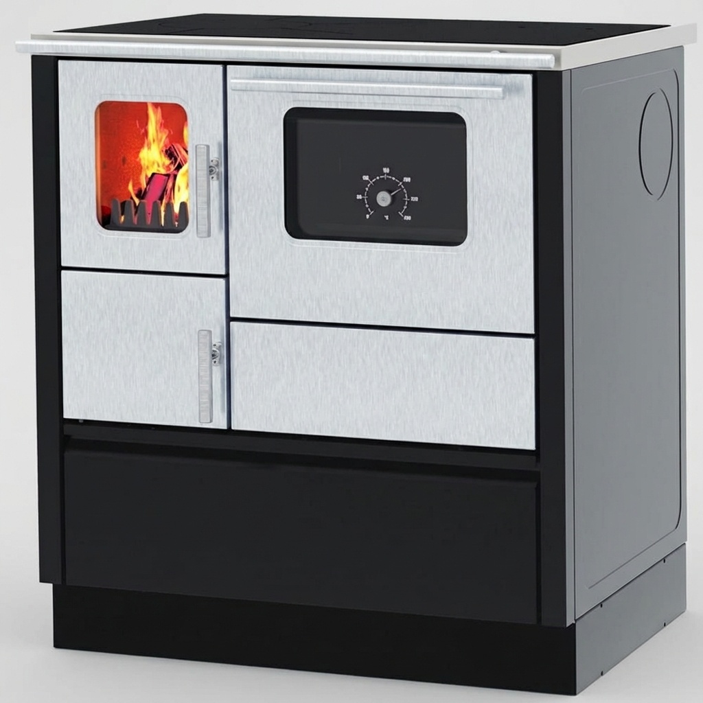 Houtfornuis - 75x60x85cm - 8kW - zwart grijs - A+