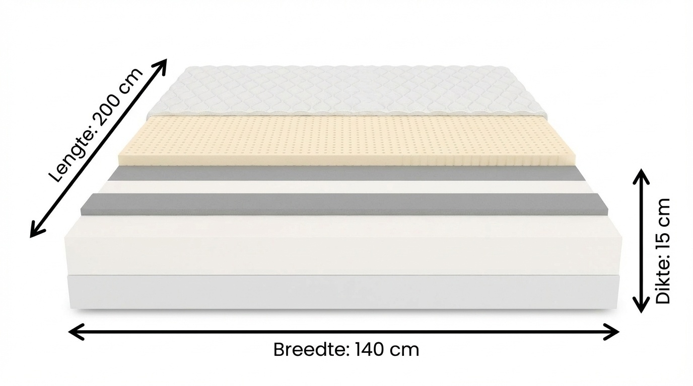 Schuimmatras 140x200 H2/H3 - 15cm dik, 7 zones, HR schuim