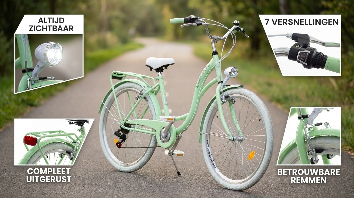 Meisjesfiets - 26 inch - met 7 versnellingen - mintgroen wit