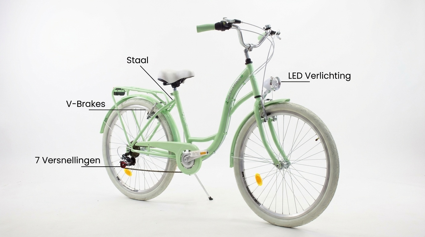 Meisjesfiets - 26 inch - met 7 versnellingen - mintgroen wit