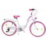 Meisjesfiets - 26 inch - met 7 versnellingen - wit roze
