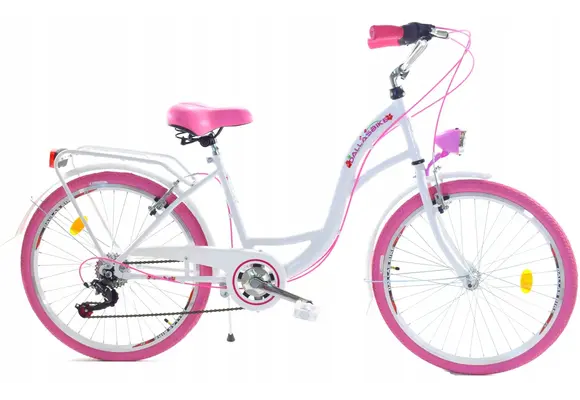 Meisjesfiets - 26 inch - met 7 versnellingen - wit roze
