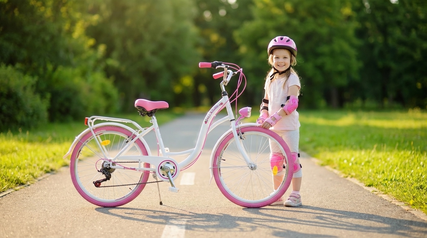 Meisjesfiets - 26 inch - met 7 versnellingen - wit roze