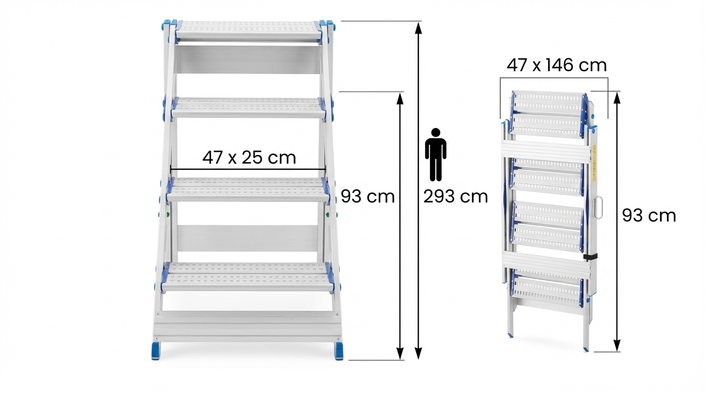 Huishoudtrap - 4 treden - aluminium - werkhoogte 293 cm