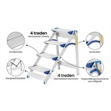 Huishoudtrap - 4 treden - aluminium - werkhoogte 293 cm