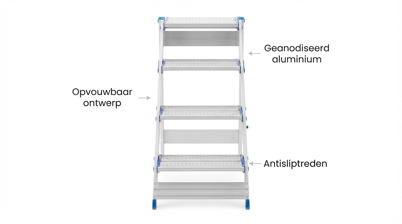 Huishoudtrap - 4 treden - aluminium - werkhoogte 293 cm