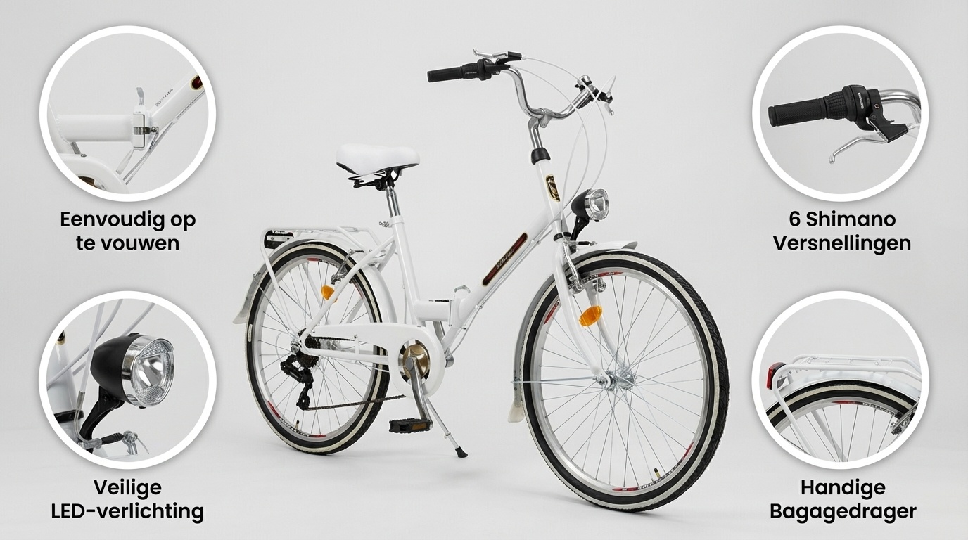 Vouwfiets - 24 inch - met 6 versnellingen - wit