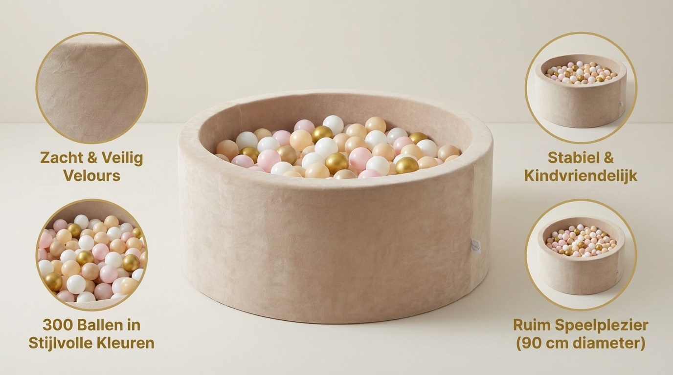 Ballenbak - velvet beige - 90x40 cm - 300 ballen - wit, baby roze, beige, goud