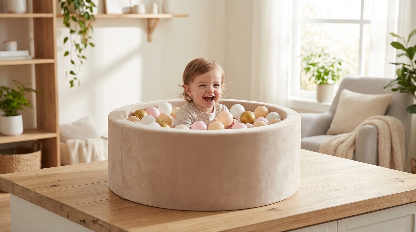 Ballenbak - velvet beige - 90x40 cm - 300 ballen - wit, baby roze, beige, goud