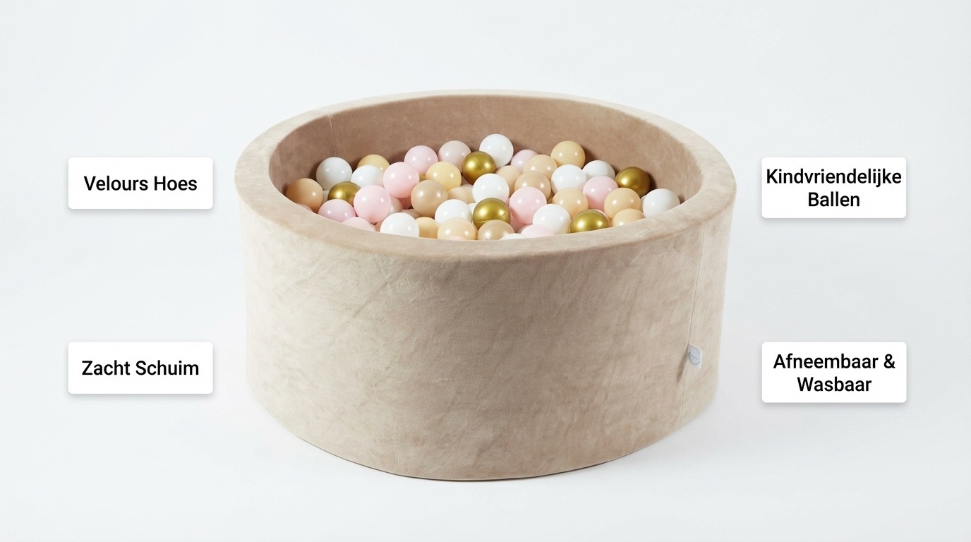 Ballenbak - velvet beige - 90x40 cm - 300 ballen - wit, baby roze, beige, goud