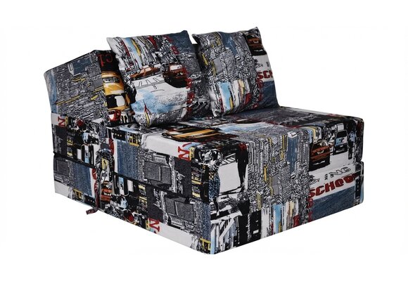 Opklapbed taxi print - 200x70x15 cm - Geel Foam Matras
