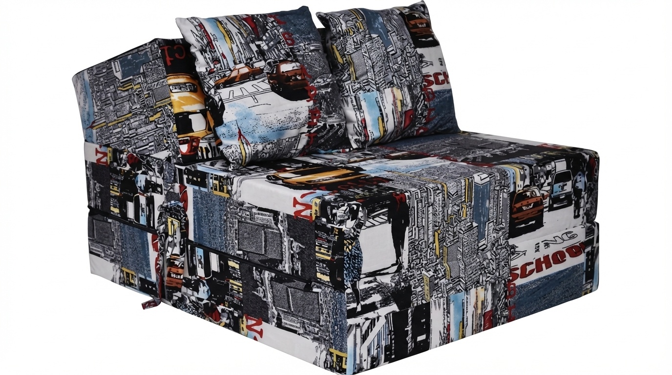 Opklapbed taxi print - 200x70x15 cm - Geel Foam Matras