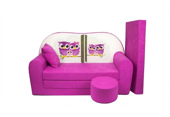Kinder slaapbank set - logeermatras - sofa - 170 x 100 x 8 - slaapbank - roze - uiltjes