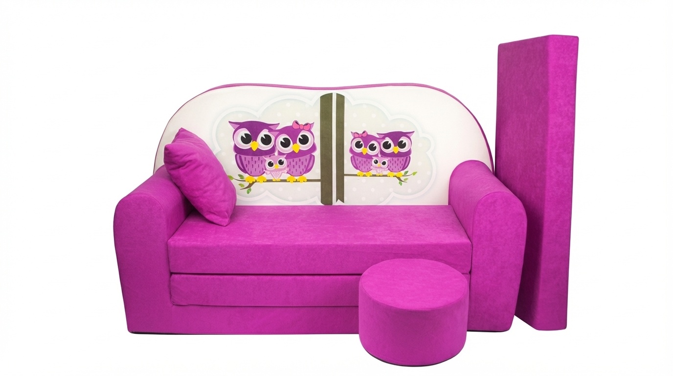 Kinder slaapbank set - logeermatras - sofa - 170 x 100 x 8 - slaapbank - roze - uiltjes