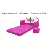 Kinder slaapbank set - logeermatras - sofa - 170 x 100 x 8 - slaapbank - roze - uiltjes
