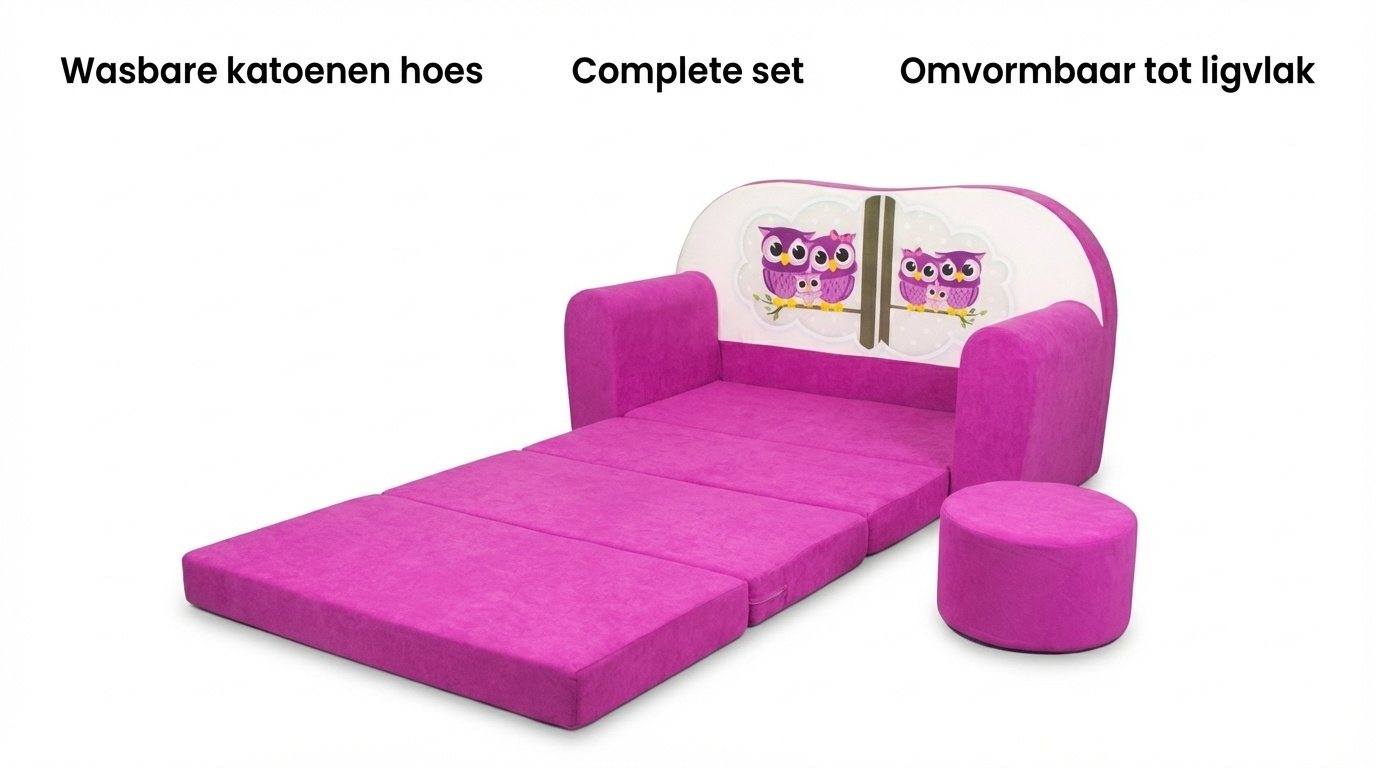 Kinder slaapbank set - logeermatras - sofa - 170 x 100 x 8 - slaapbank - roze - uiltjes