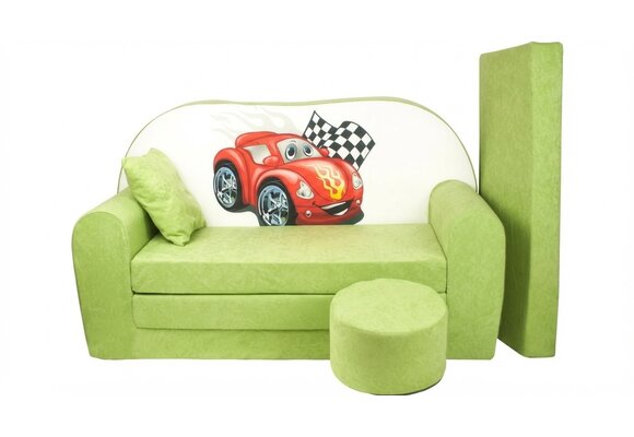 Kinder slaapbank set - logeermatras - sofa - 170 x 100 x 8 - slaapbank - licht groen - cars