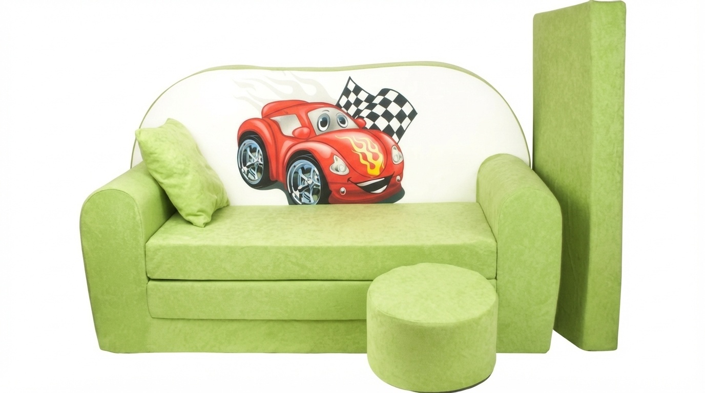 Kinder slaapbank set - logeermatras - sofa - 170 x 100 x 8 - slaapbank - licht groen - cars