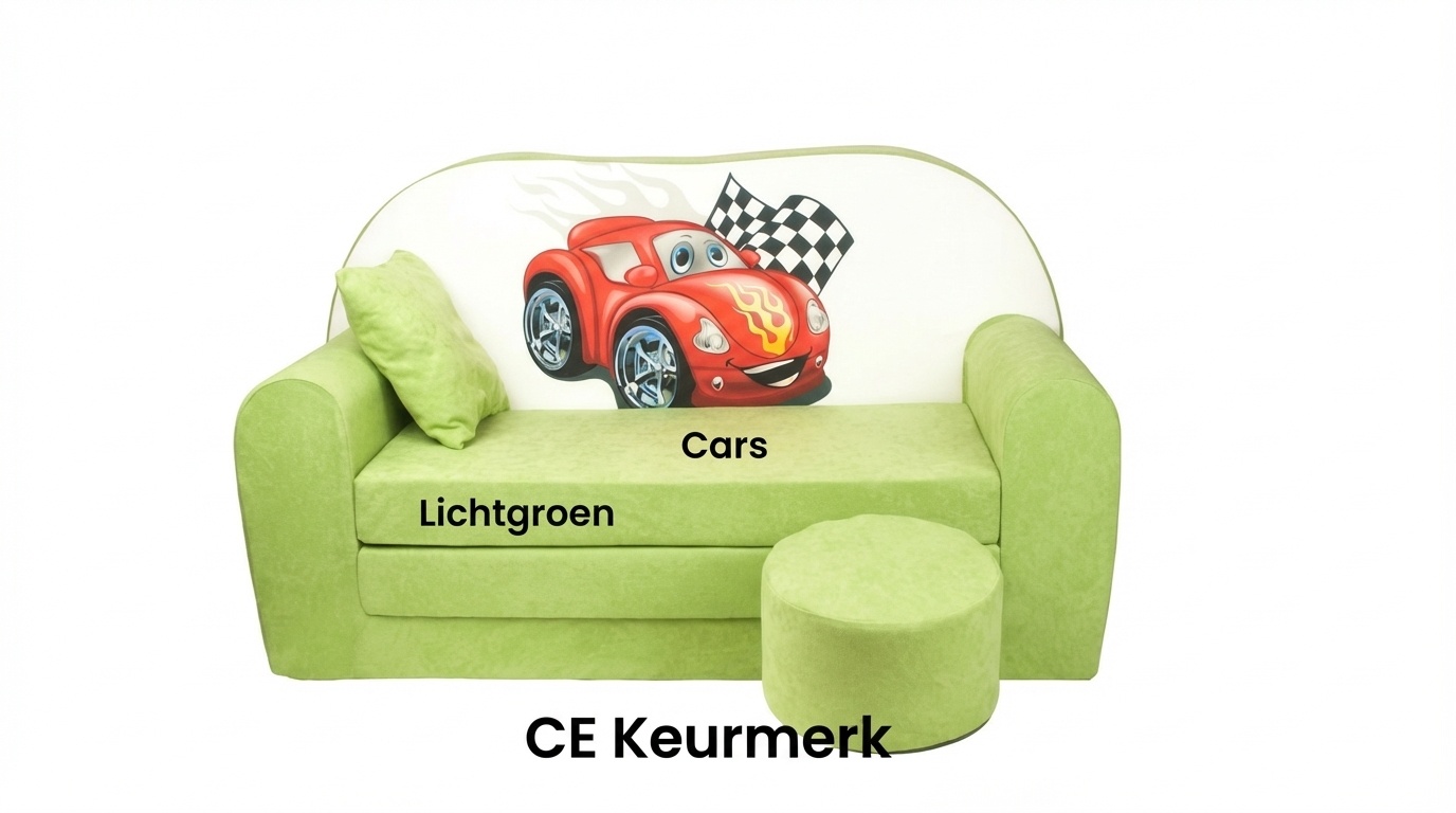 Kinder slaapbank set - logeermatras - sofa - 170 x 100 x 8 - slaapbank - licht groen - cars