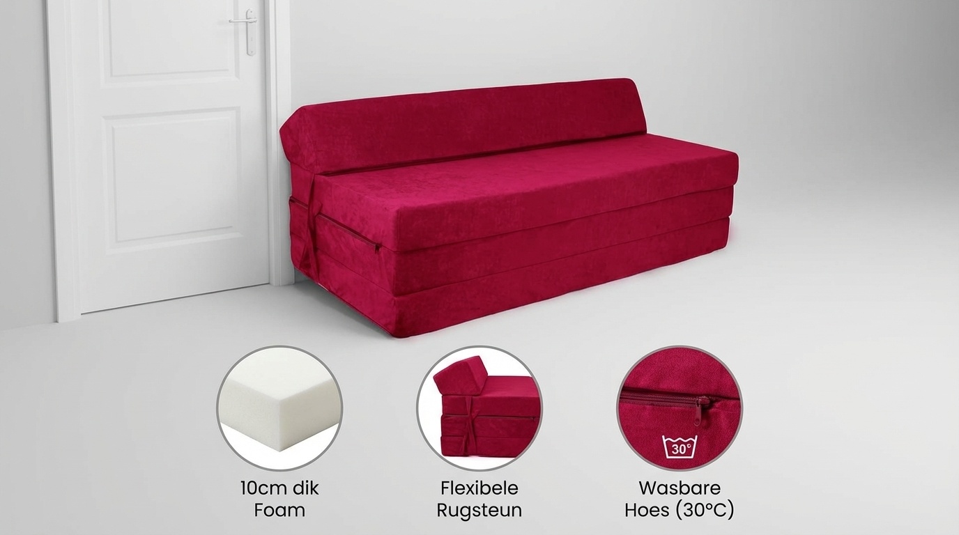 Opklapmatras 200x120cm Bordeaux - 10cm dik Foam - Wasbare Hoes