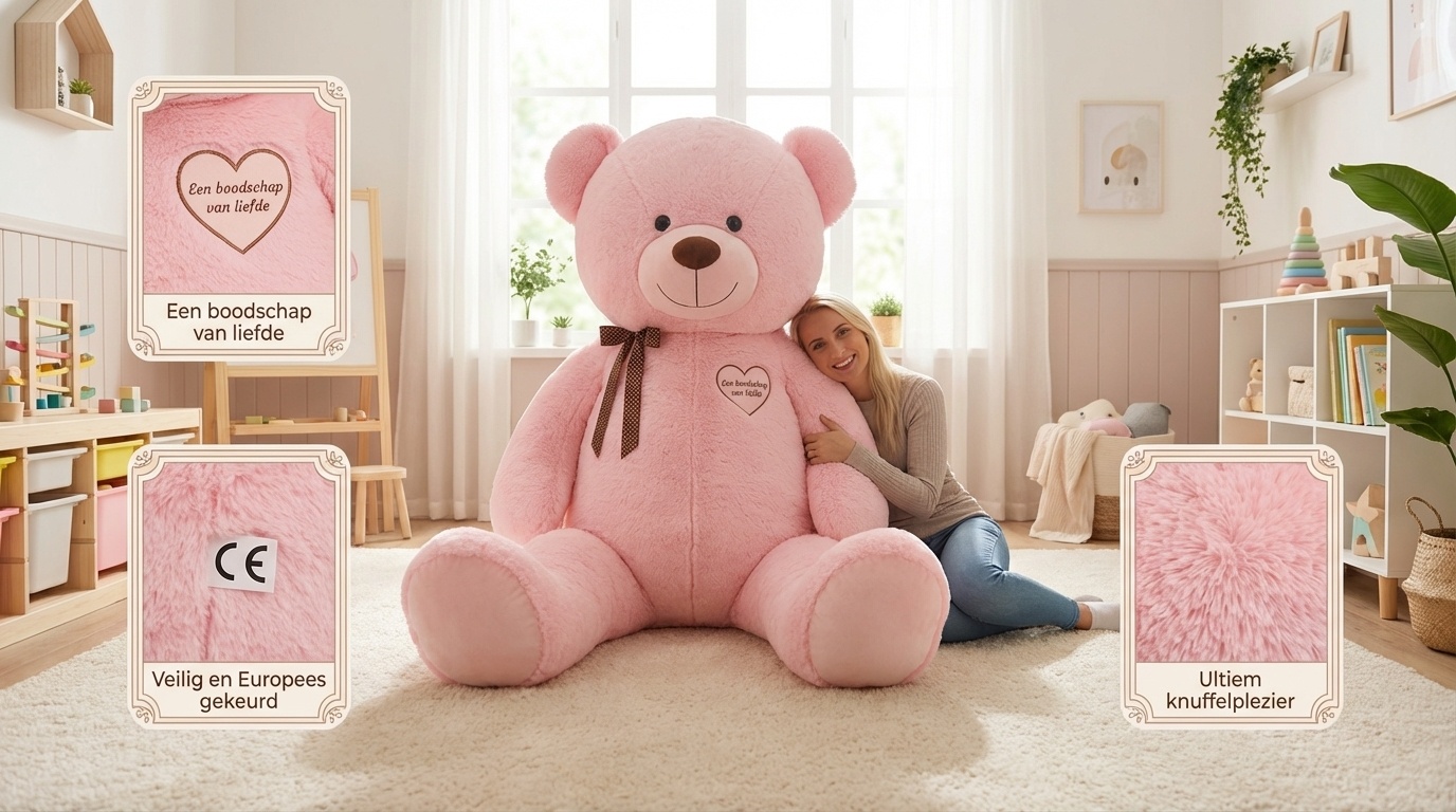 Grote roze knuffelbeer I love you