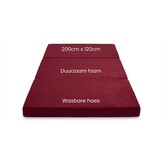 Opvouwbaar matras met hoofdkussen - Wasbare hoes - 200cm x 120cm x 10cm - bordeaux