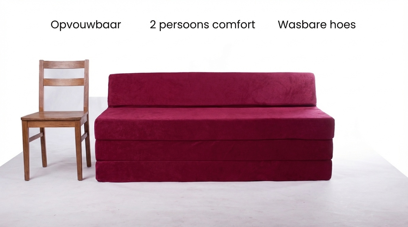Opvouwbaar matras met hoofdkussen - Wasbare hoes - 200cm x 120cm x 10cm - bordeaux
