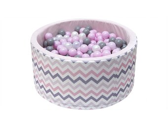 Ballenbak - stevige ballenbad -90 x 40 cm - 200 ballen Ø 7 cm - roze, wit, grijs en zilver