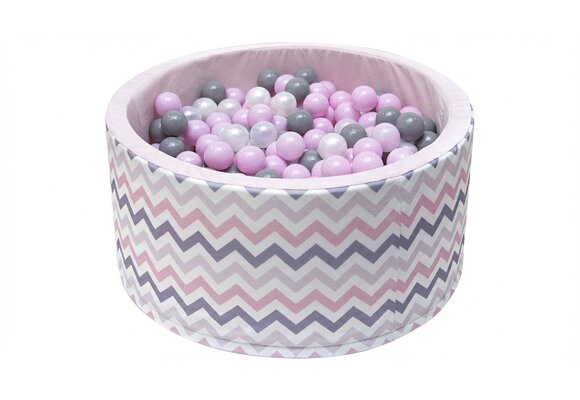Ballenbak - stevige ballenbad -90 x 40 cm - 200 ballen Ø 7 cm - roze, wit, grijs en zilver