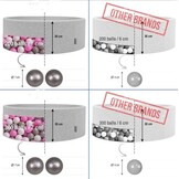 Ballenbak - stevige ballenbad -90 x 40 cm - 200 ballen Ø 7 cm - roze, wit, grijs en zilver