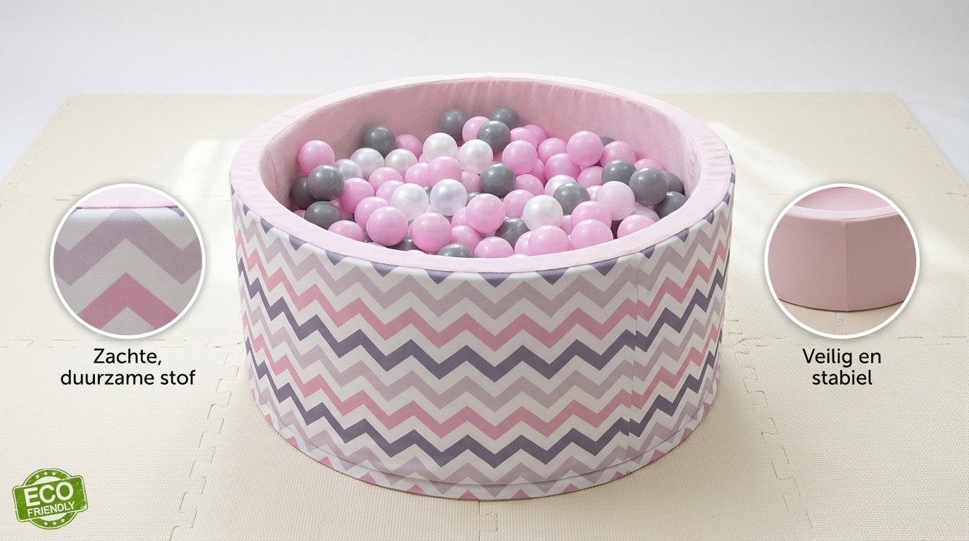 Ballenbak - stevige ballenbad -90 x 40 cm - 200 ballen Ø 7 cm - roze, wit, grijs en zilver