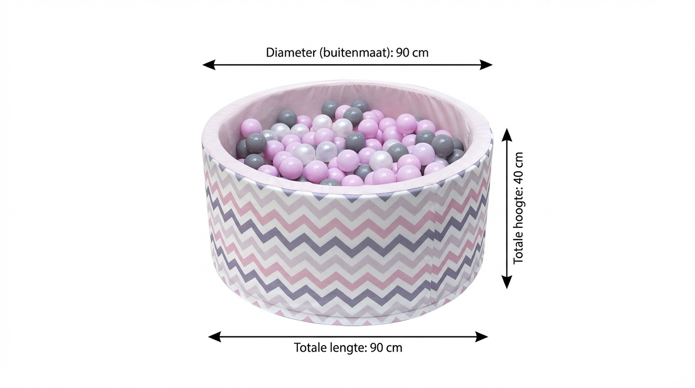 Ballenbak - stevige ballenbad -90 x 40 cm - 200 ballen Ø 7 cm - roze, wit, grijs en zilver