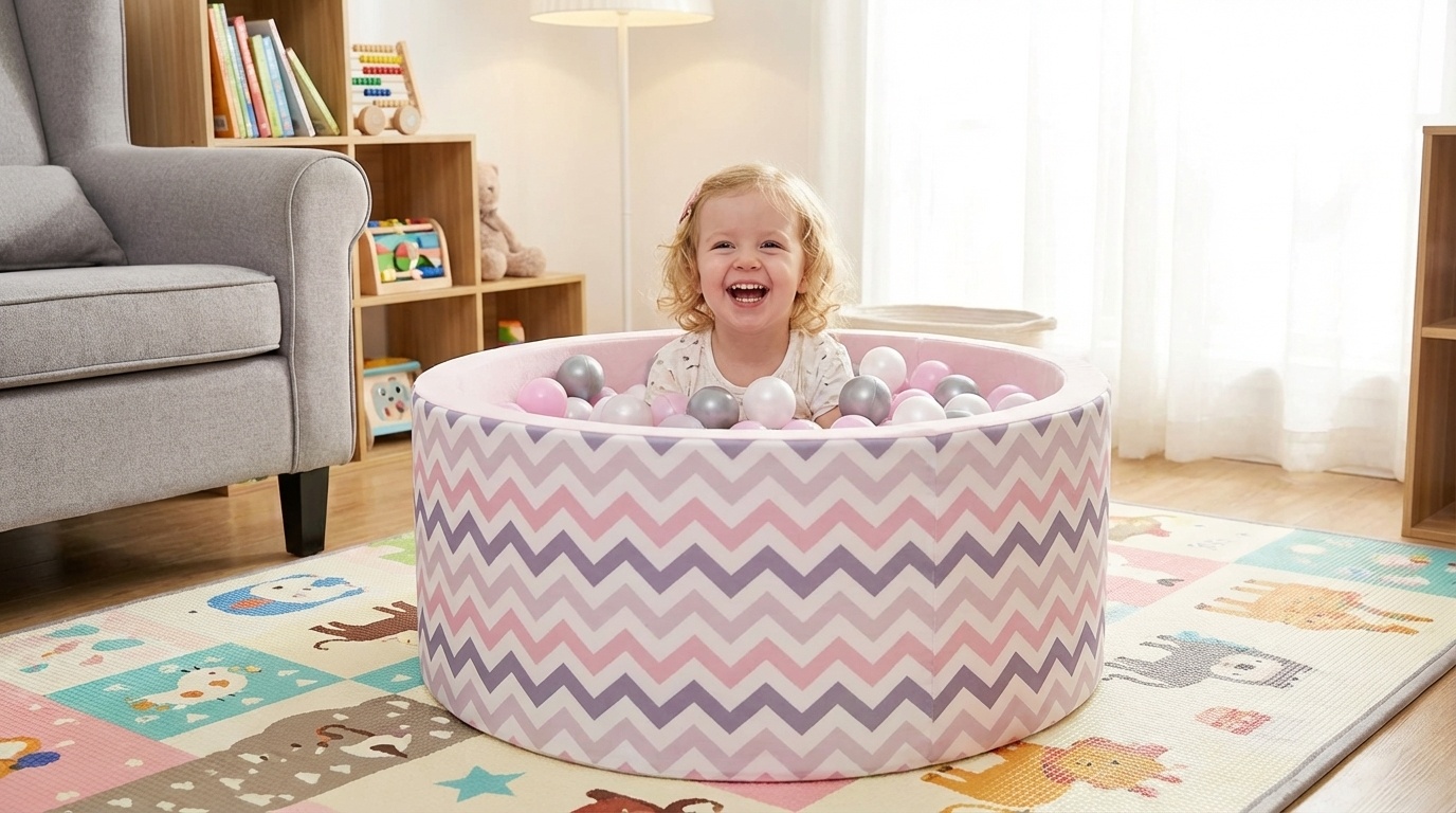 Ballenbak - stevige ballenbad -90 x 40 cm - 200 ballen Ø 7 cm - roze, wit, grijs en zilver