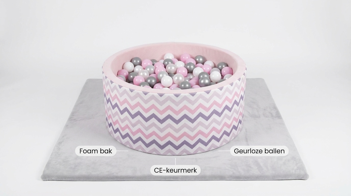 Ballenbak - stevige ballenbad -90 x 40 cm - 200 ballen Ø 7 cm - roze, wit, grijs en zilver