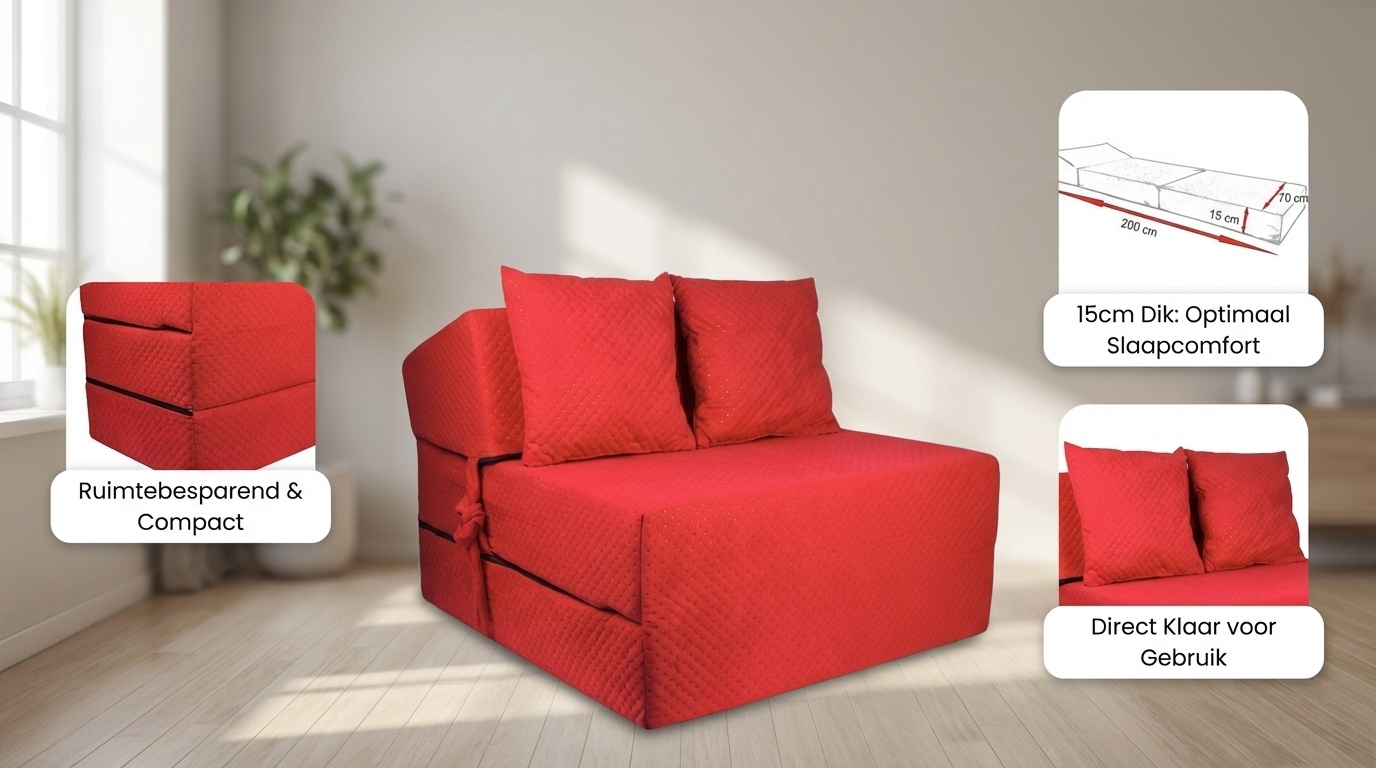 Opvouwbaar logeermatras 200x70x15 cm Rood - Comfortabel & Compact