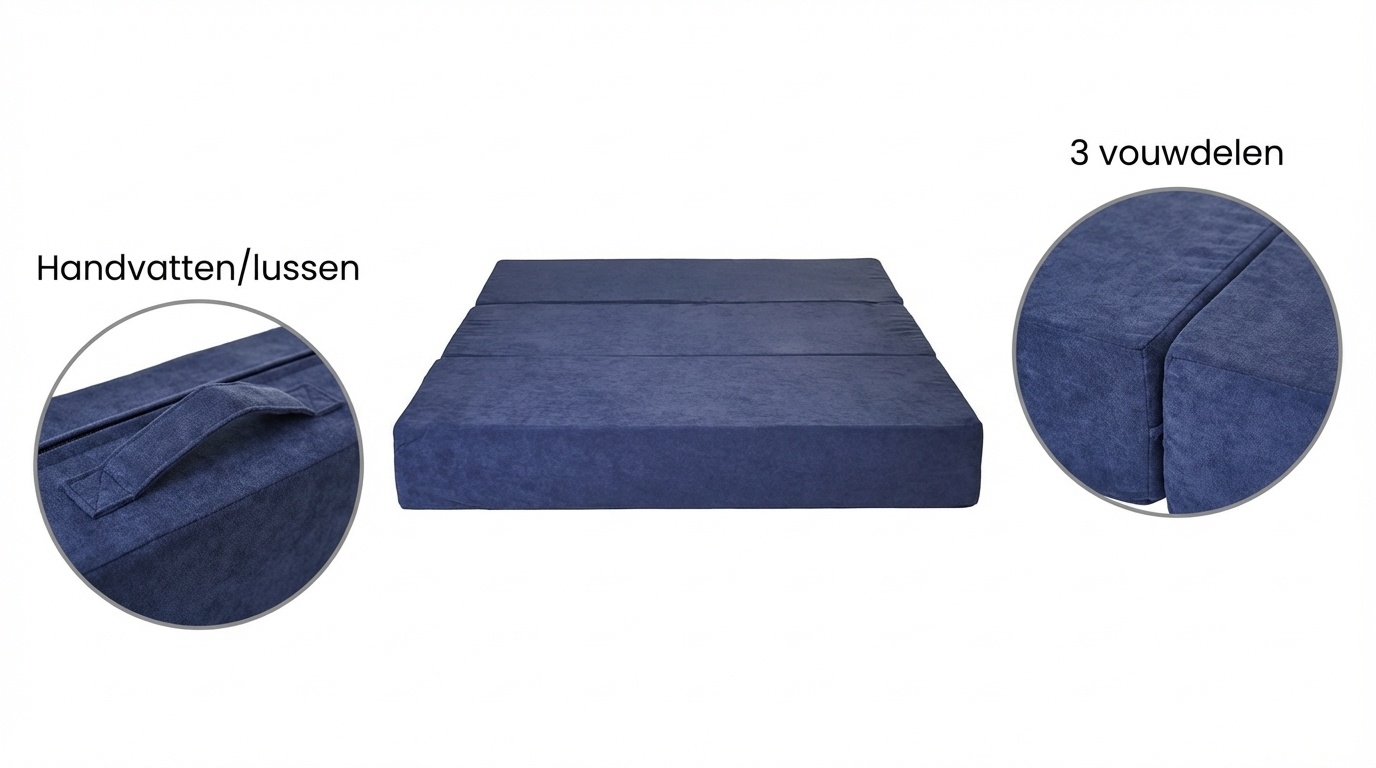 Opklapbed Navy Blue - 200x70x15 cm Foam | Compact Logeermatras