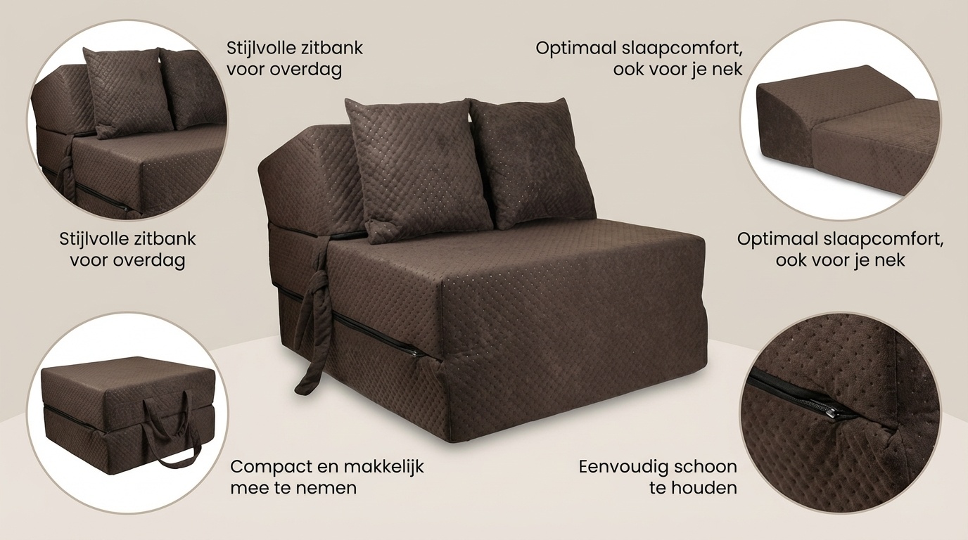 Opvouwbaar logeermatras | 200x70x15cm bruin foam | Luxe & Compact