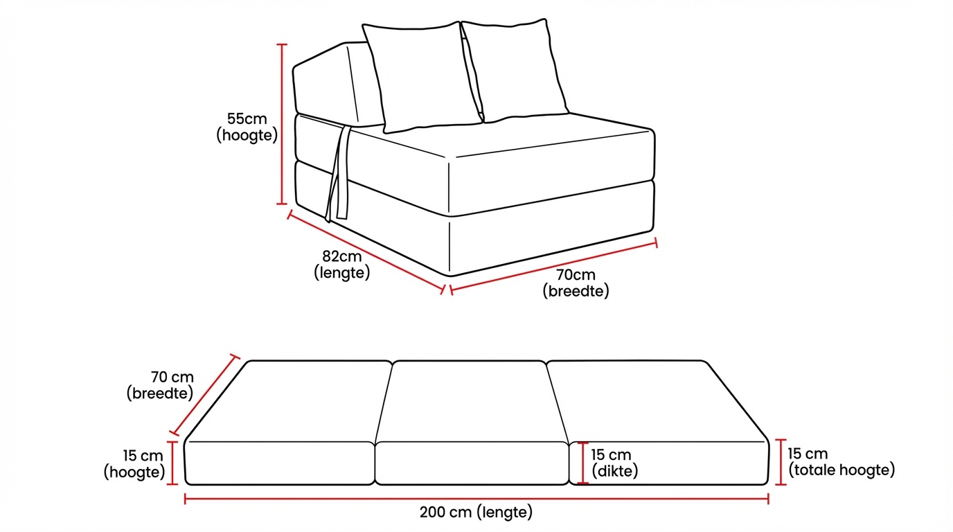 Logeermatras Navy Blue  - opvouwbaar matras - 200x70x15 cm - campingmatras