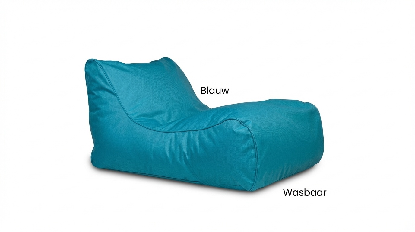 Luxe relax poef - blauw - wasbare polyester hoes