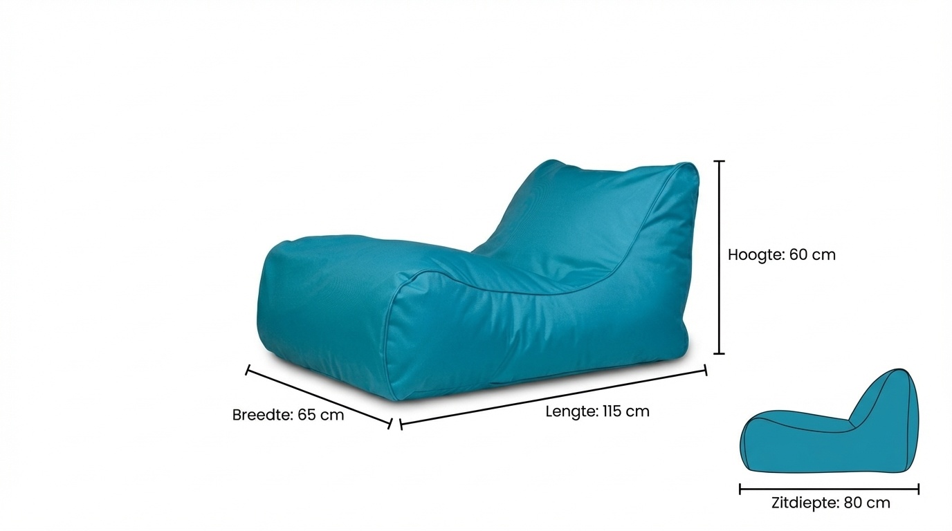 Blauwe zitzak | Luxe Relax Poef (115x65x60cm) Polyester