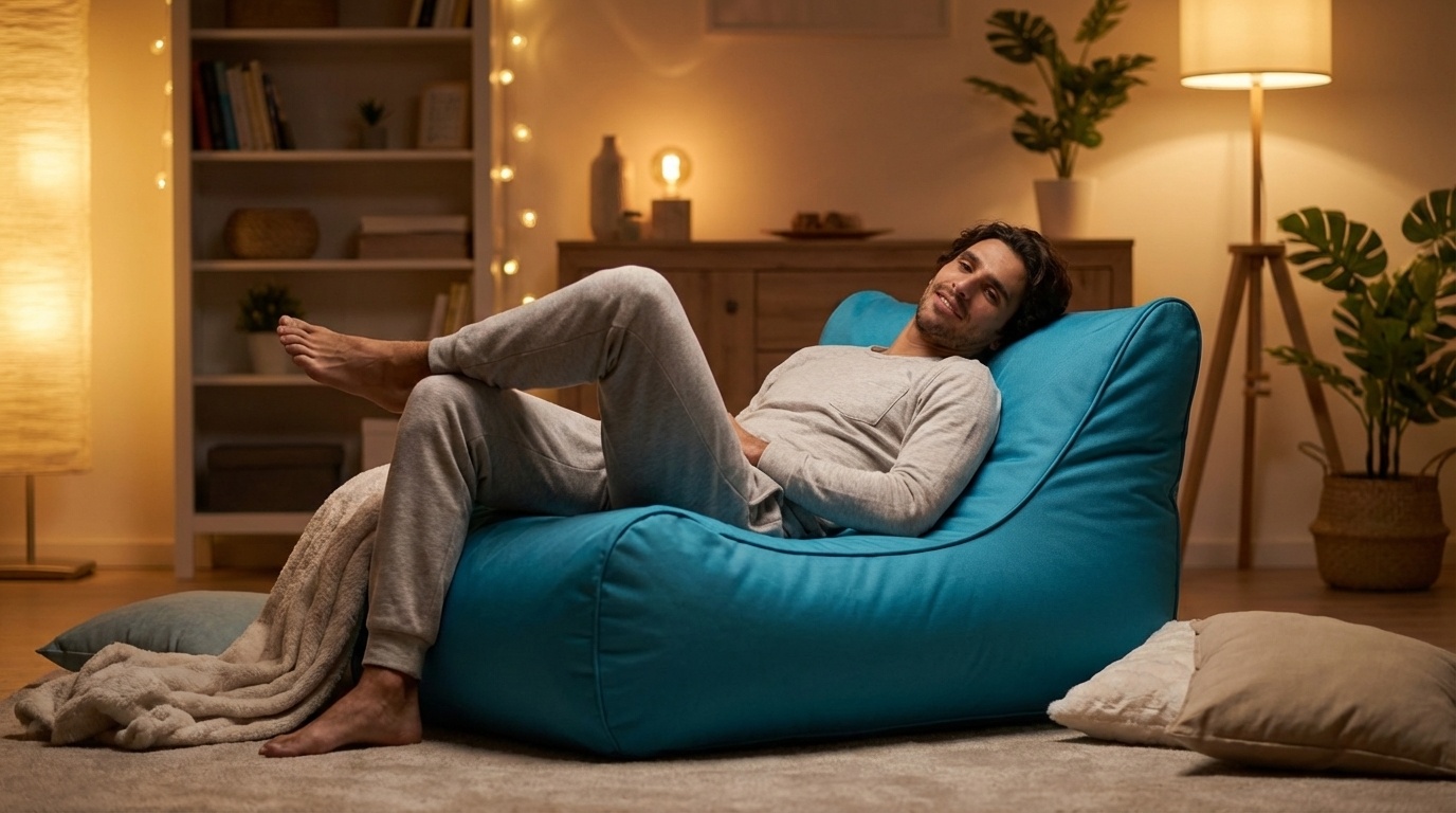 Blauwe zitzak | Luxe Relax Poef (115x65x60cm) Polyester