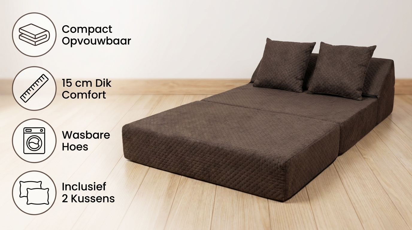 Luxe logeermatras - bruin - camping matras - reismatras - opvouwbaar matras - 200 x 70 x 15 - met kussens