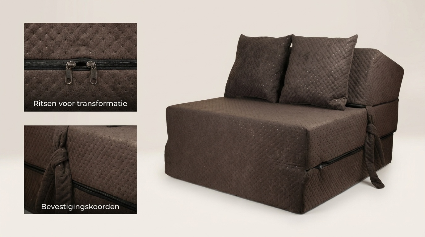 Luxe logeermatras - bruin - camping matras - reismatras - opvouwbaar matras - 200 x 70 x 15 - met kussens