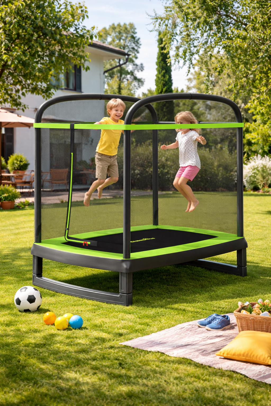 Trampoline rechthoekig 181 x 114 cm - met veiligheidsnet - groen