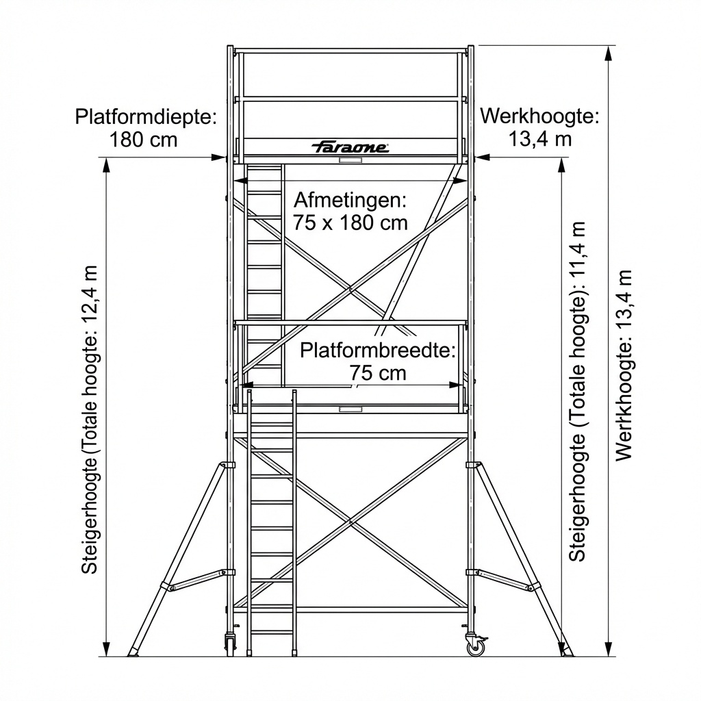 Rolsteiger - 75x180 cm - aluminium - werkhoogte 13,4 m