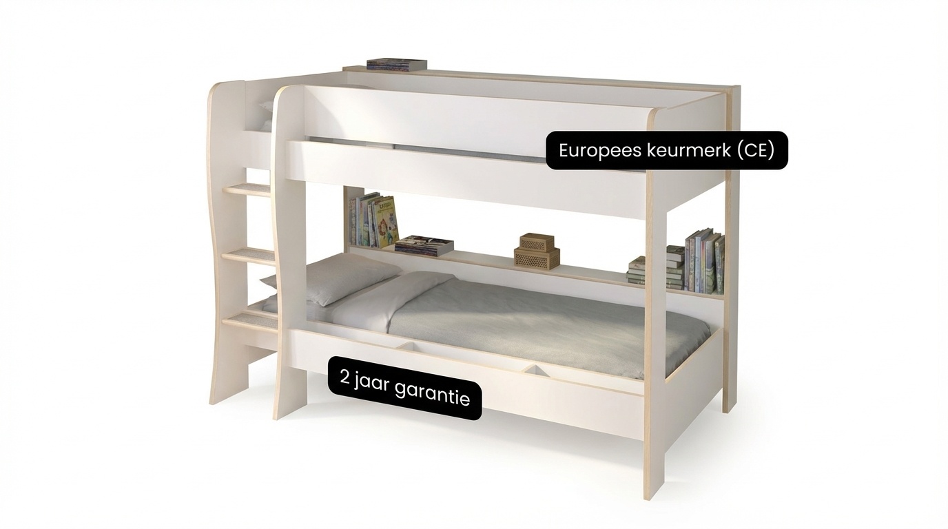 Kinderkamer bed: Stapelbed 90x200cm wit eiken – Ruimtebesparend & Opberg