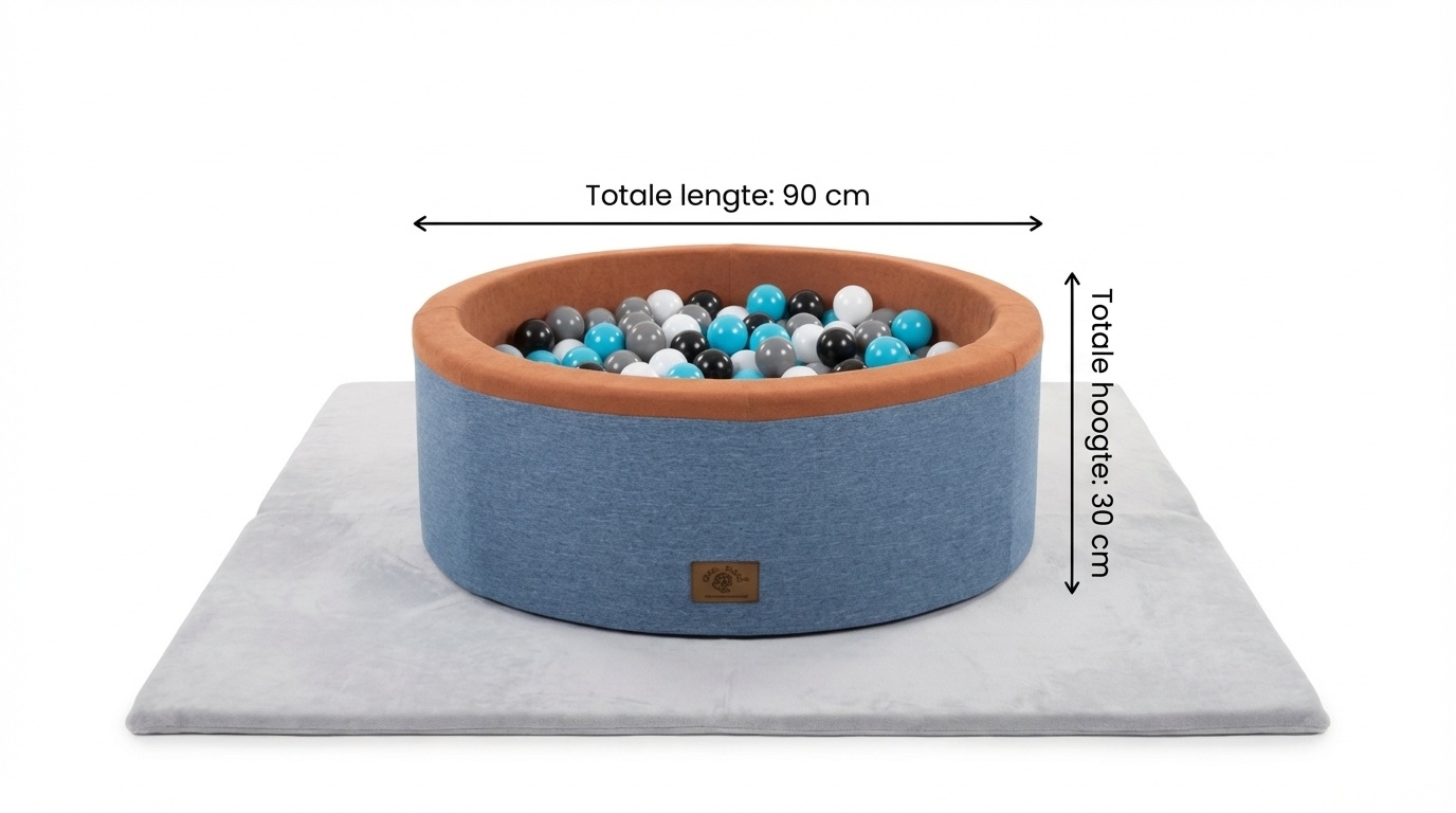 Ballenbak - stevige ballenbad - 90 x 30 cm - 200 ballen - wit, grijs, zwart en lichtblauw
